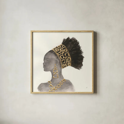 Headdress Beauty II by Chris Paschke. Shown in a natural wood glass frame for a timeless modern aesthetic. Available as an archival giclee rolled canvas, fine art paper, or poster print. SKU 48017a.