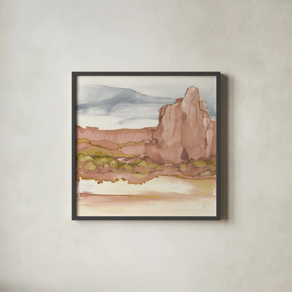 Honeybloom Desertscape VII by Chris Paschke. Shown in a sleek black glass frame for a contemporary gallery look. Available as an archival giclee rolled canvas, fine art paper, or poster print. SKU 90641a.