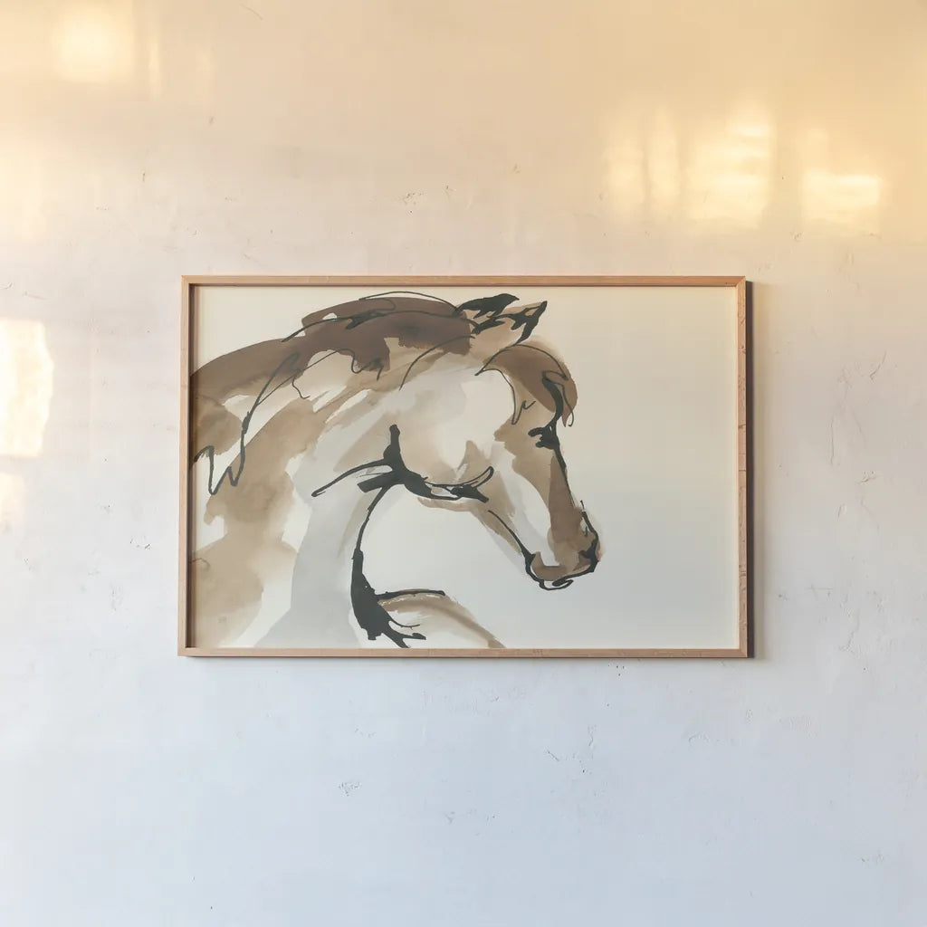 Horse Head I by Chris Paschke. shown as a paper print in a natural frame. Available as a archival giclee rolled canvas, fine art paper, or poster print. SKU 49929i.