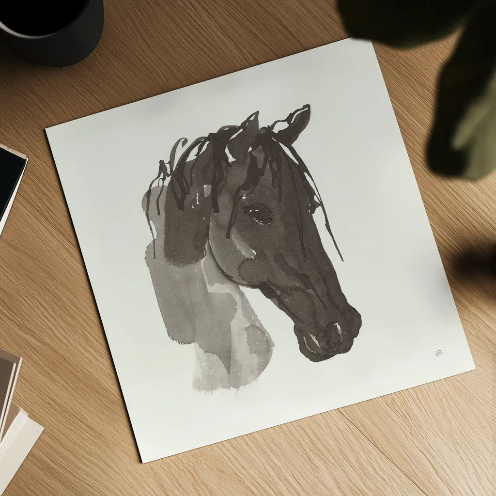 Horse Portrait I by Chris Paschke. Shown as a detailed flat fine art print, highlighting archival giclee quality. Available as an archival giclee rolled canvas, fine art paper, or poster print. SKU 62498a.