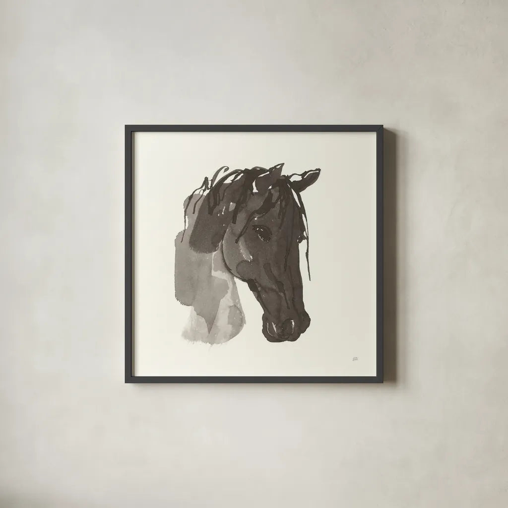 Horse Portrait I by Chris Paschke. Shown in a sleek black glass frame for a contemporary gallery look. Available as an archival giclee rolled canvas, fine art paper, or poster print. SKU 62498a.