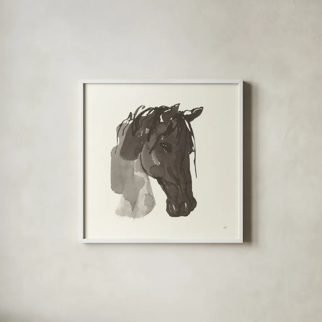 Horse Portrait I by Chris Paschke. Shown in a crisp white glass frame for a clean and minimalist style. Available as an archival giclee rolled canvas, fine art paper, or poster print. SKU 62498a.