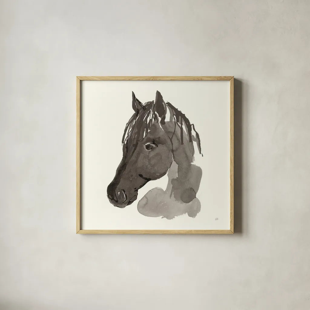 Horse Portrait II by Chris Paschke. Shown in a natural wood glass frame for a timeless modern aesthetic. Available as an archival giclee rolled canvas, fine art paper, or poster print. SKU 62499a.
