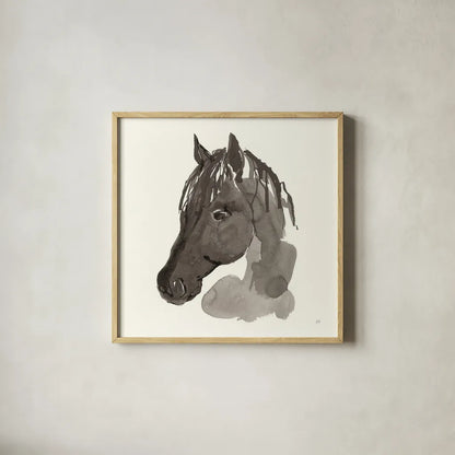 Horse Portrait II by Chris Paschke. Shown in a natural wood glass frame for a timeless modern aesthetic. Available as an archival giclee rolled canvas, fine art paper, or poster print. SKU 62499a.