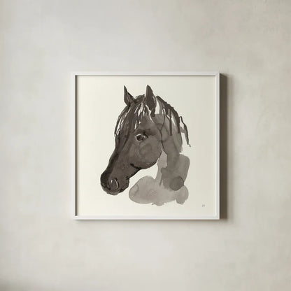 Horse Portrait II by Chris Paschke. Shown in a crisp white glass frame for a clean and minimalist style. Available as an archival giclee rolled canvas, fine art paper, or poster print. SKU 62499a.