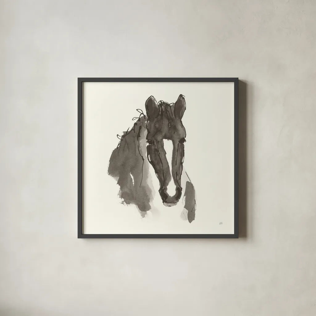 Horse Portrait III by Chris Paschke. Shown in a sleek black glass frame for a contemporary gallery look. Available as an archival giclee rolled canvas, fine art paper, or poster print. SKU 62500a.