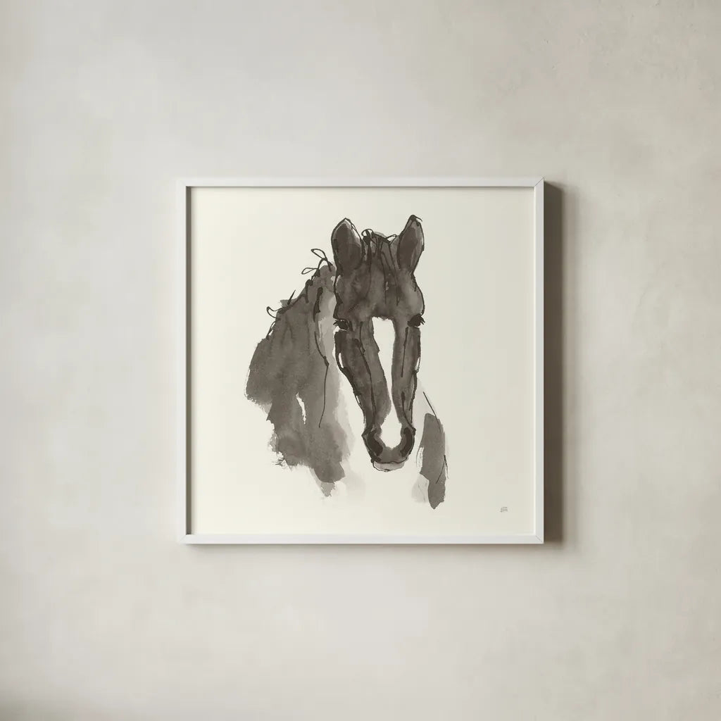 Horse Portrait III by Chris Paschke. Shown in a crisp white glass frame for a clean and minimalist style. Available as an archival giclee rolled canvas, fine art paper, or poster print. SKU 62500a.