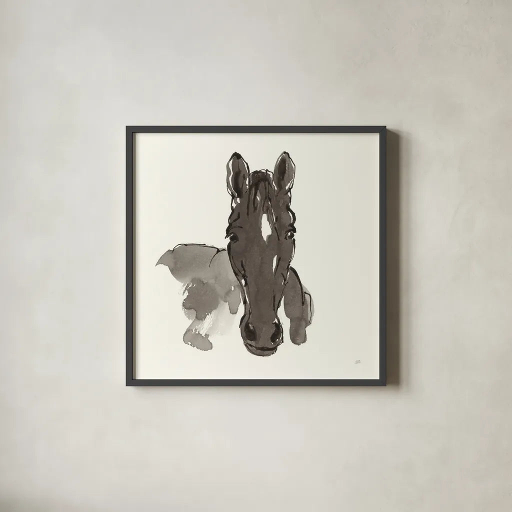 Horse Portrait IV by Chris Paschke. Shown in a sleek black glass frame for a contemporary gallery look. Available as an archival giclee rolled canvas, fine art paper, or poster print. SKU 62501a.