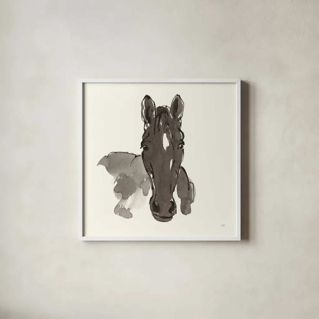Horse Portrait IV by Chris Paschke. Shown in a crisp white glass frame for a clean and minimalist style. Available as an archival giclee rolled canvas, fine art paper, or poster print. SKU 62501a.