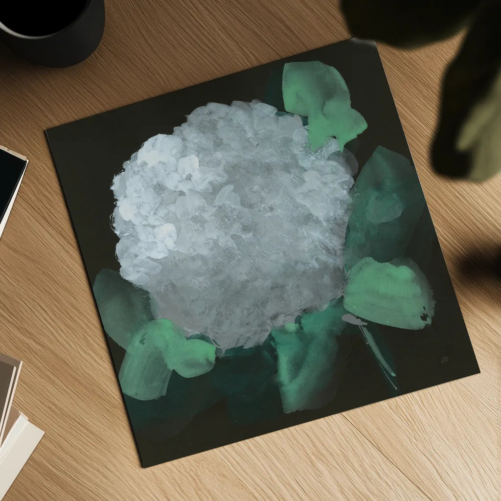 Hydrangea I by Chris Paschke. Shown as a detailed flat fine art print, highlighting archival giclee quality. Available as an archival giclee rolled canvas, fine art paper, or poster print. SKU 80803a.