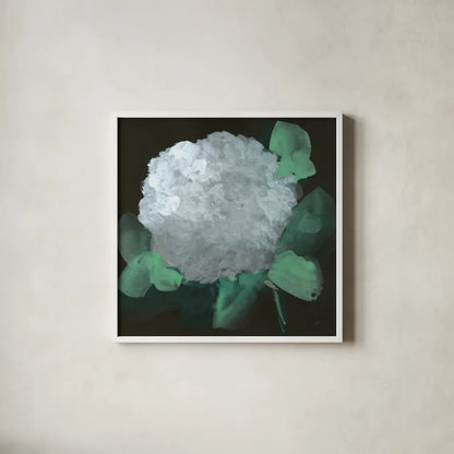 Hydrangea I by Chris Paschke. Shown in a crisp white glass frame for a clean and minimalist style. Available as an archival giclee rolled canvas, fine art paper, or poster print. SKU 80803a.