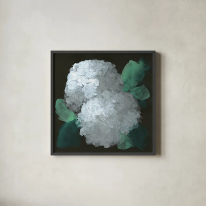 Hydrangea II by Chris Paschke. Shown in a sleek black glass frame for a contemporary gallery look. Available as an archival giclee rolled canvas, fine art paper, or poster print. SKU 80804a.