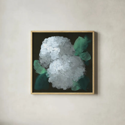 Hydrangea II by Chris Paschke. Shown in a natural wood glass frame for a timeless modern aesthetic. Available as an archival giclee rolled canvas, fine art paper, or poster print. SKU 80804a.