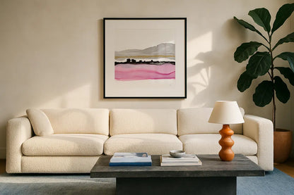 Iced Sherbetscape I by Chris Paschke. Displayed in a glass frame with matte in a clean modern living room. Available as an archival giclee rolled canvas, fine art paper, or poster print. SKU 81894a.