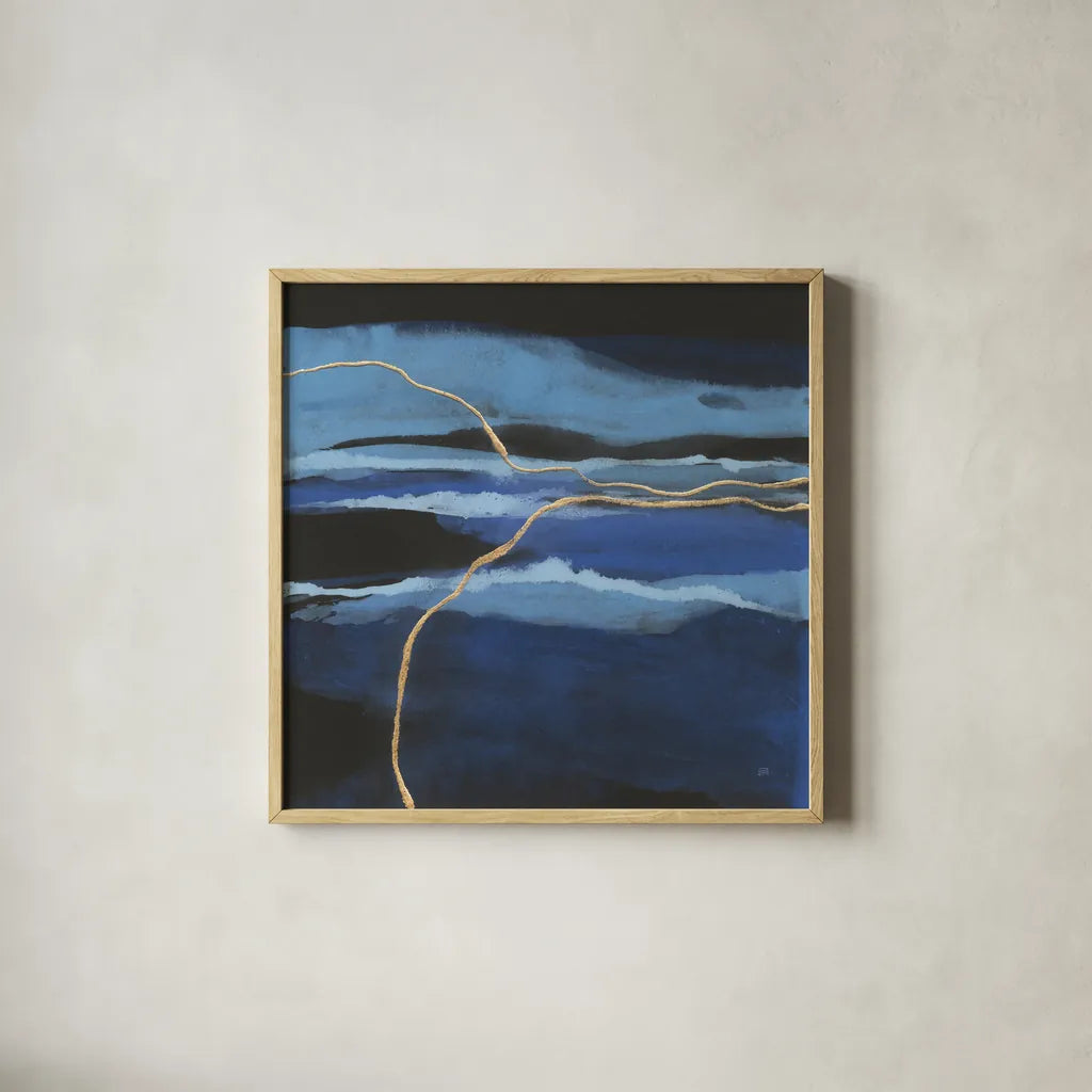 Improv I by Chris Paschke. Shown in a natural wood glass frame for a timeless modern aesthetic. Available as an archival giclee rolled canvas, fine art paper, or poster print. SKU 86237a.