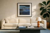 Improv I by Chris Paschke. Displayed in a glass frame with matte in a clean modern living room. Available as an archival giclee rolled canvas, fine art paper, or poster print. SKU 86237a.