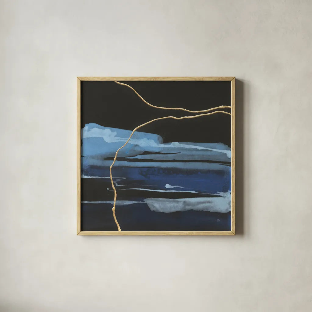 Improv III by Chris Paschke. Shown in a natural wood glass frame for a timeless modern aesthetic. Available as an archival giclee rolled canvas, fine art paper, or poster print. SKU 86239a.