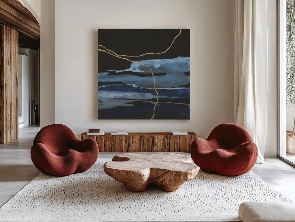 Improv IV by Chris Paschke. Shown as extra-large giant wall art in a modern living room. Available as an archival giclee rolled canvas, fine art paper, or poster print. SKU 86240a.