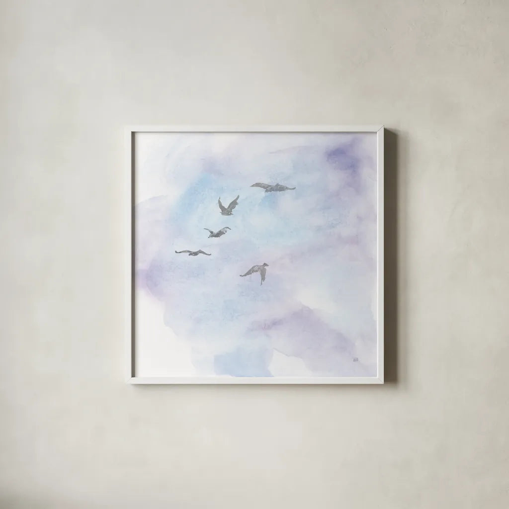 In Flight IV by Chris Paschke. Shown in a crisp white glass frame for a clean and minimalist style. Available as an archival giclee rolled canvas, fine art paper, or poster print. SKU 95449a.