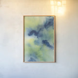 Indigo Flow I by Chris Paschke. shown as a paper print in a natural frame. Available as a archival giclee rolled canvas, fine art paper, or poster print. SKU 49049h.