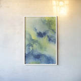 Indigo Flow II by Chris Paschke. shown as a paper print in a white frame. Available as a archival giclee rolled canvas, fine art paper, or poster print. SKU 49050h.