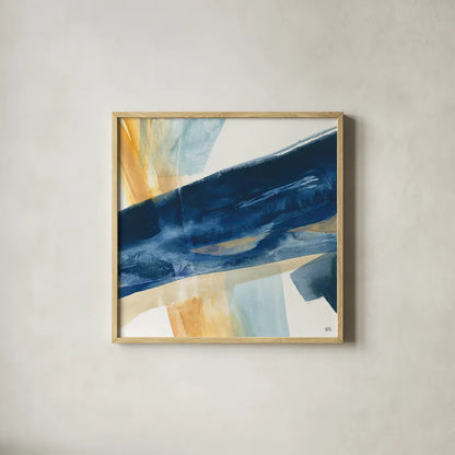 Indigo I by Chris Paschke. Shown in a natural wood glass frame for a timeless modern aesthetic. Available as an archival giclee rolled canvas, fine art paper, or poster print. SKU 15133a.