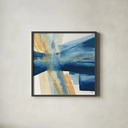 Indigo II by Chris Paschke. Shown in a sleek black glass frame for a contemporary gallery look. Available as an archival giclee rolled canvas, fine art paper, or poster print. SKU 15134a.