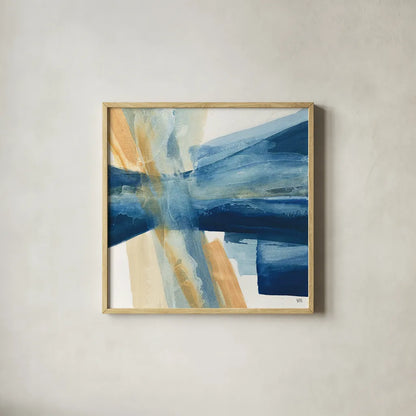 Indigo II by Chris Paschke. Shown in a natural wood glass frame for a timeless modern aesthetic. Available as an archival giclee rolled canvas, fine art paper, or poster print. SKU 15134a.