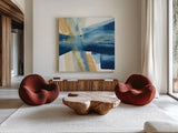 Indigo II by Chris Paschke. Shown as extra-large giant wall art in a modern living room. Available as an archival giclee rolled canvas, fine art paper, or poster print. SKU 15134a.