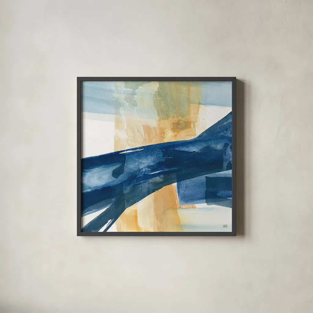 Indigo III by Chris Paschke. Shown in a sleek black glass frame for a contemporary gallery look. Available as an archival giclee rolled canvas, fine art paper, or poster print. SKU 15135a.