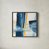 Indigo IV by Chris Paschke. Shown in a sleek black glass frame for a contemporary gallery look. Available as an archival giclee rolled canvas, fine art paper, or poster print. SKU 15136a.