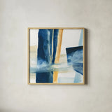Indigo IV by Chris Paschke. Shown in a natural wood glass frame for a timeless modern aesthetic. Available as an archival giclee rolled canvas, fine art paper, or poster print. SKU 15136a.