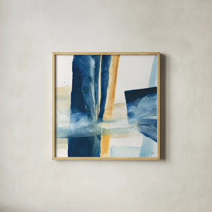 Indigo IV by Chris Paschke. Shown in a natural wood glass frame for a timeless modern aesthetic. Available as an archival giclee rolled canvas, fine art paper, or poster print. SKU 15136a.