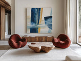 Indigo IV by Chris Paschke. Shown as extra-large giant wall art in a modern living room. Available as an archival giclee rolled canvas, fine art paper, or poster print. SKU 15136a.