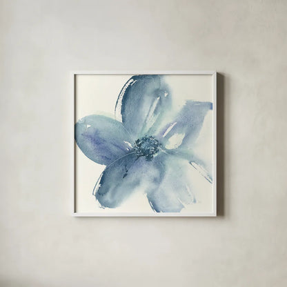 Indigo Mint I by Chris Paschke. Shown in a crisp white glass frame for a clean and minimalist style. Available as an archival giclee rolled canvas, fine art paper, or poster print. SKU 33998a.