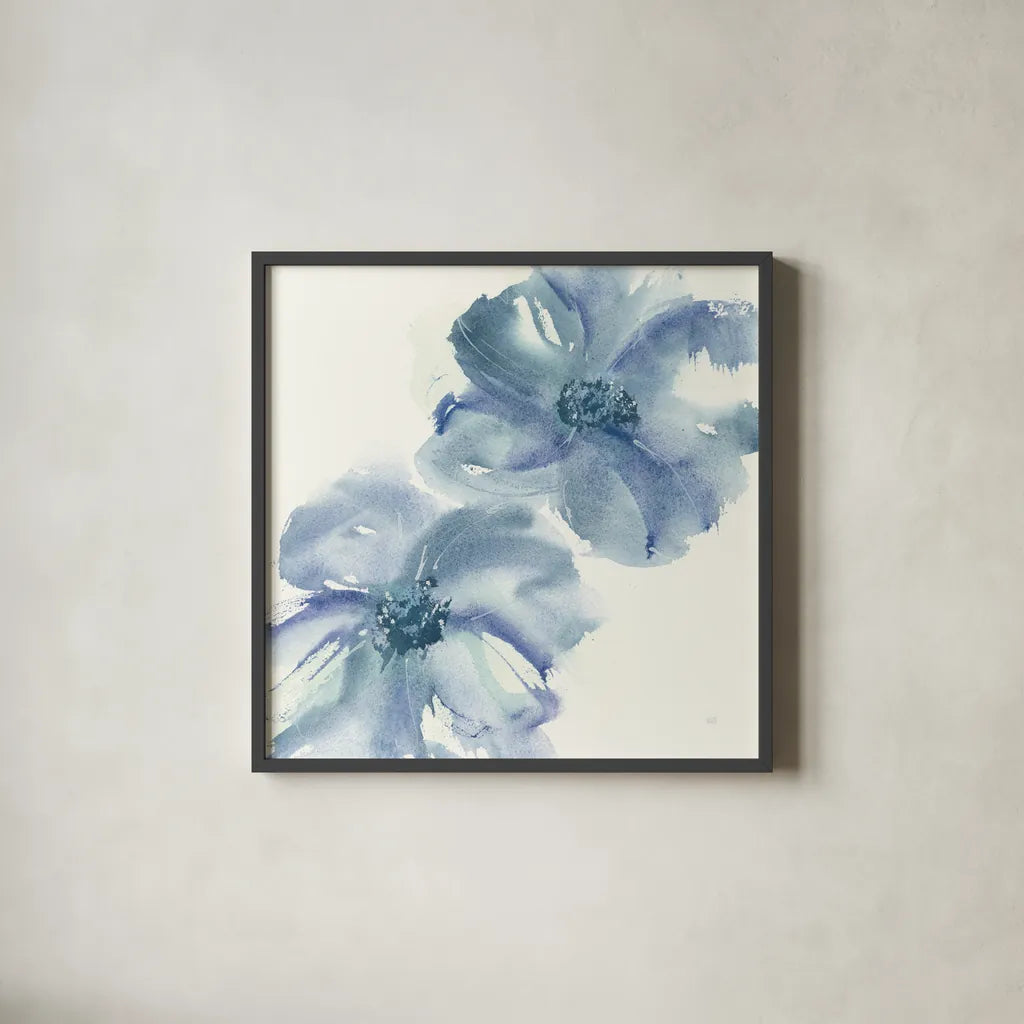 Indigo Mint II by Chris Paschke. Shown in a sleek black glass frame for a contemporary gallery look. Available as an archival giclee rolled canvas, fine art paper, or poster print. SKU 33999a.