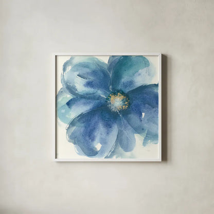 Indigo Mint III by Chris Paschke. Shown in a crisp white glass frame for a clean and minimalist style. Available as an archival giclee rolled canvas, fine art paper, or poster print. SKU 34000a.