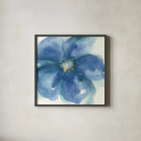 Indigo Mint IV by Chris Paschke. Shown in a sleek black glass frame for a contemporary gallery look. Available as an archival giclee rolled canvas, fine art paper, or poster print. SKU 34001a.