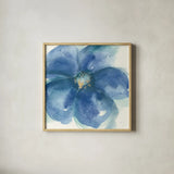 Indigo Mint IV by Chris Paschke. Shown in a natural wood glass frame for a timeless modern aesthetic. Available as an archival giclee rolled canvas, fine art paper, or poster print. SKU 34001a.