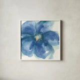 Indigo Mint IV by Chris Paschke. Shown in a crisp white glass frame for a clean and minimalist style. Available as an archival giclee rolled canvas, fine art paper, or poster print. SKU 34001a.
