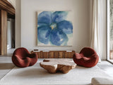 Indigo Mint IV by Chris Paschke. Shown as extra-large giant wall art in a modern living room. Available as an archival giclee rolled canvas, fine art paper, or poster print. SKU 34001a.