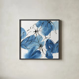 Indigo Neutrals I by Chris Paschke. Shown in a sleek black glass frame for a contemporary gallery look. Available as an archival giclee rolled canvas, fine art paper, or poster print. SKU 70651a.