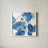 Indigo Neutrals I by Chris Paschke. Shown in a crisp white glass frame for a clean and minimalist style. Available as an archival giclee rolled canvas, fine art paper, or poster print. SKU 70651a.