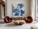 Indigo Neutrals I by Chris Paschke. Shown as extra-large giant wall art in a modern living room. Available as an archival giclee rolled canvas, fine art paper, or poster print. SKU 70651a.