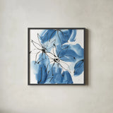 Indigo Neutrals II by Chris Paschke. Shown in a sleek black glass frame for a contemporary gallery look. Available as an archival giclee rolled canvas, fine art paper, or poster print. SKU 70652a.