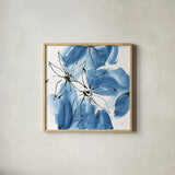 Indigo Neutrals II by Chris Paschke. Shown in a natural wood glass frame for a timeless modern aesthetic. Available as an archival giclee rolled canvas, fine art paper, or poster print. SKU 70652a.