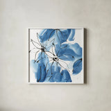 Indigo Neutrals II by Chris Paschke. Shown in a crisp white glass frame for a clean and minimalist style. Available as an archival giclee rolled canvas, fine art paper, or poster print. SKU 70652a.