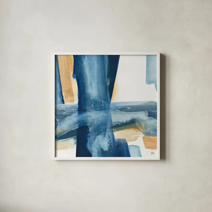 Indigo V by Chris Paschke. Shown in a crisp white glass frame for a clean and minimalist style. Available as an archival giclee rolled canvas, fine art paper, or poster print. SKU 15137a.