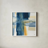 Indigo VI by Chris Paschke. Shown in a crisp white glass frame for a clean and minimalist style. Available as an archival giclee rolled canvas, fine art paper, or poster print. SKU 15138a.