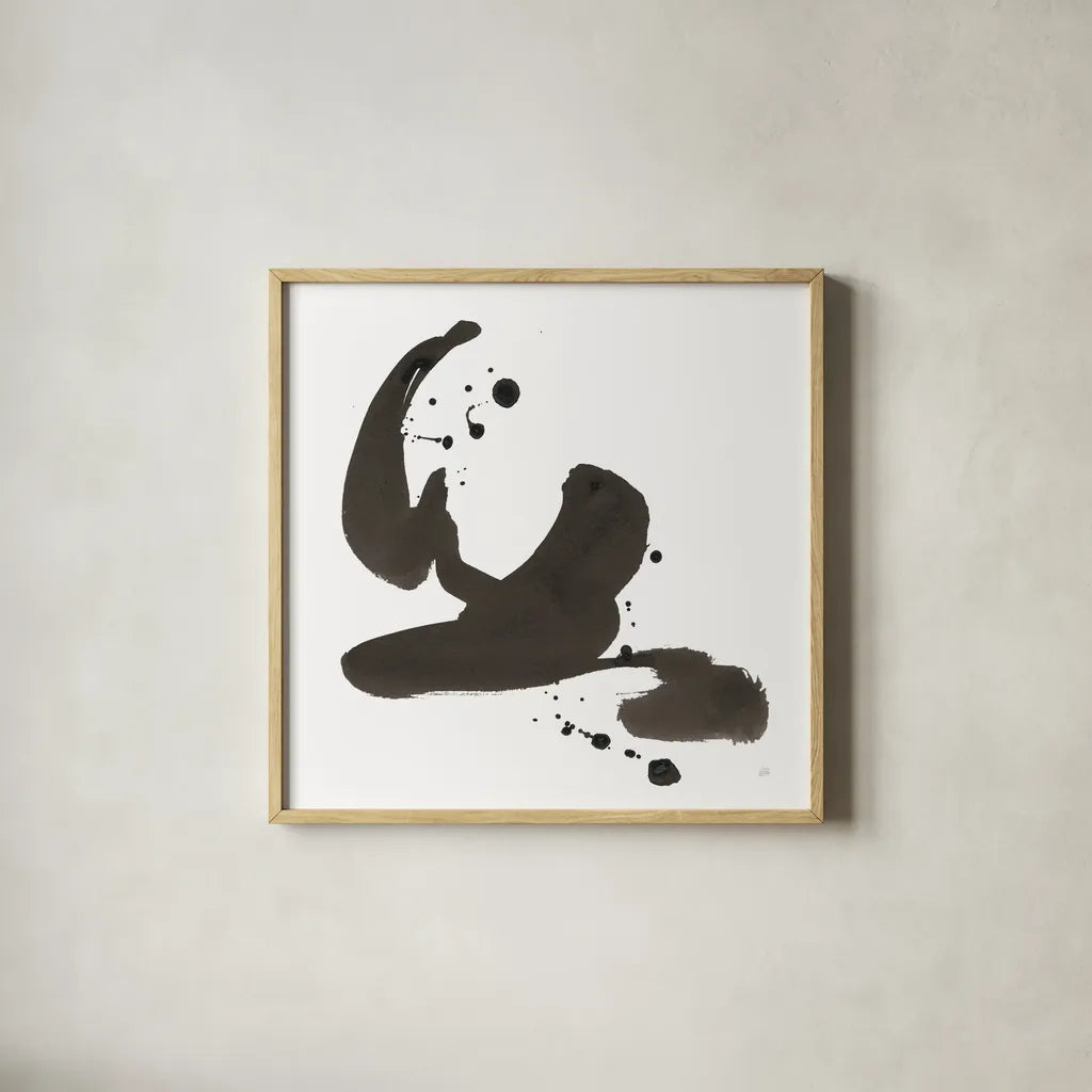 Ink Drops I by Chris Paschke. Shown in a natural wood glass frame for a timeless modern aesthetic. Available as an archival giclee rolled canvas, fine art paper, or poster print. SKU 66207a.